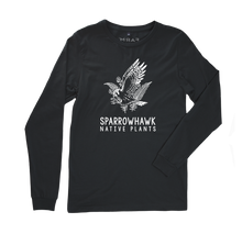 Load image into Gallery viewer, Sparrowhawk Eco Longsleeve Tee in Dark Grey. Made by Farm Fresh Clothing Co, these unisex sized tees are Made in the USA, 100% Cotton, and printed with eco-friendly water-based inks.